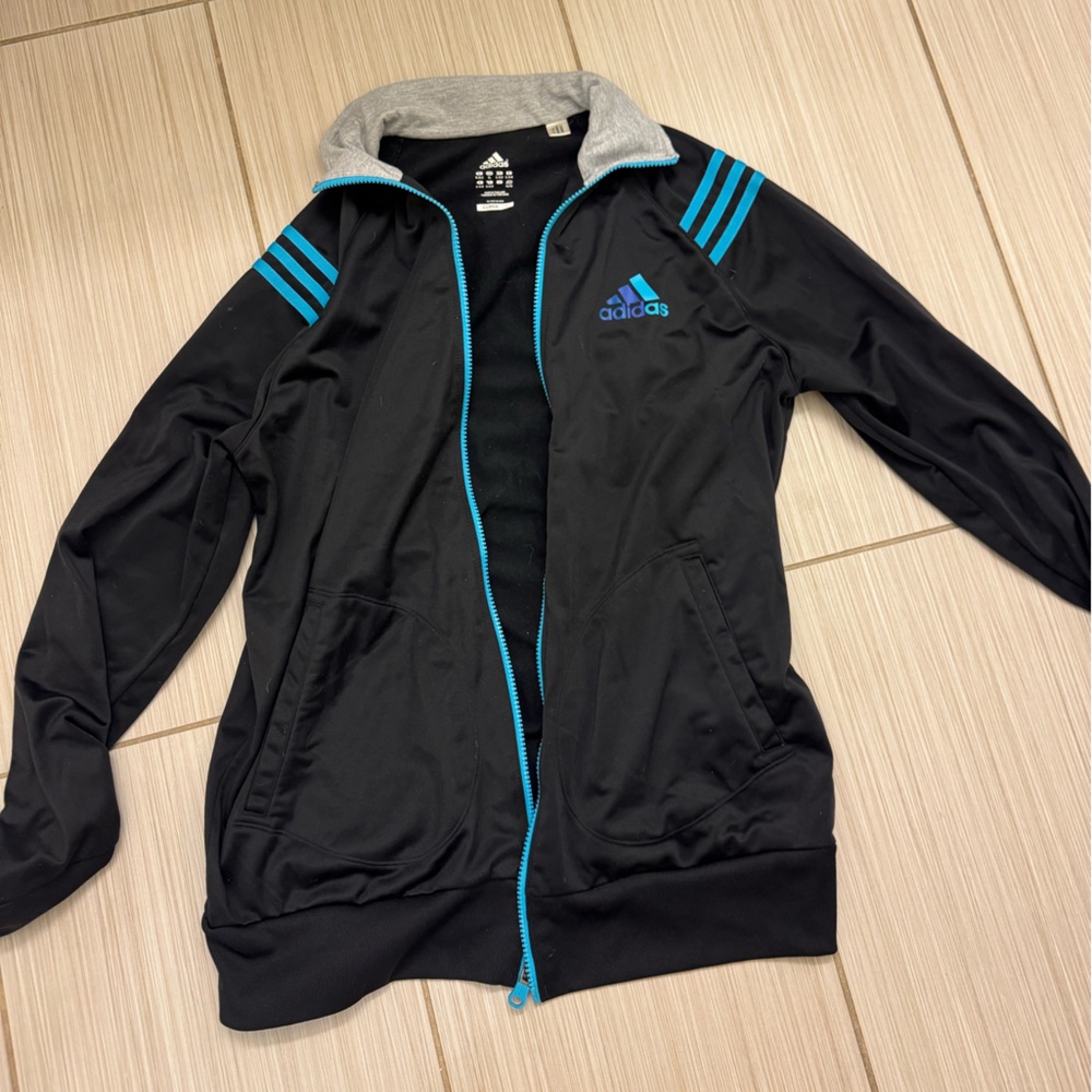 adidas Black Track Jacket with Turquoise Accents